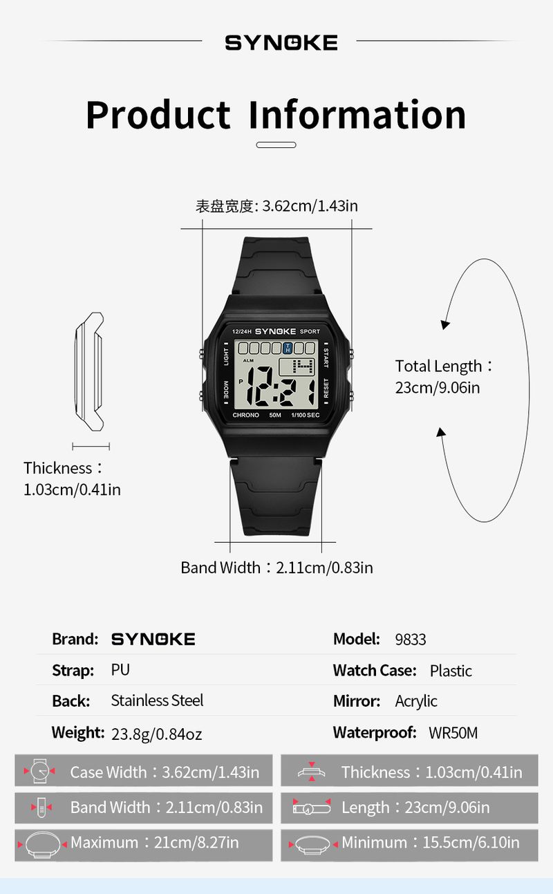 SYNOKE Student Electronic Watch Unisex Sport Watch For Kids Waterproof Luminous LED Digital Lady Retro Men Wrist Watch_voghion.com