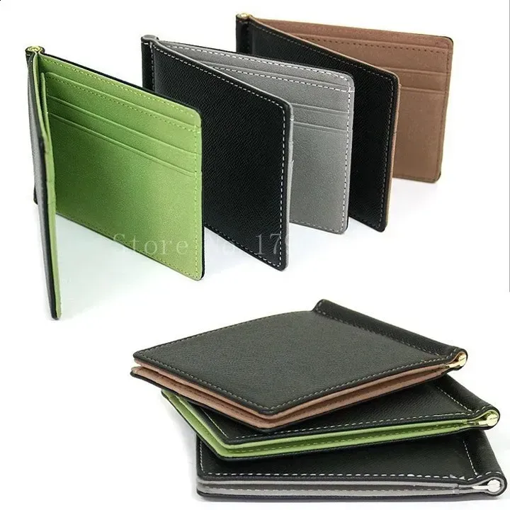 Leather Men Clips Metal Solid Wallets Credit Dollar Purses Money Portafoglio Wallet For Male Minimalist Card Holder_voghion.com