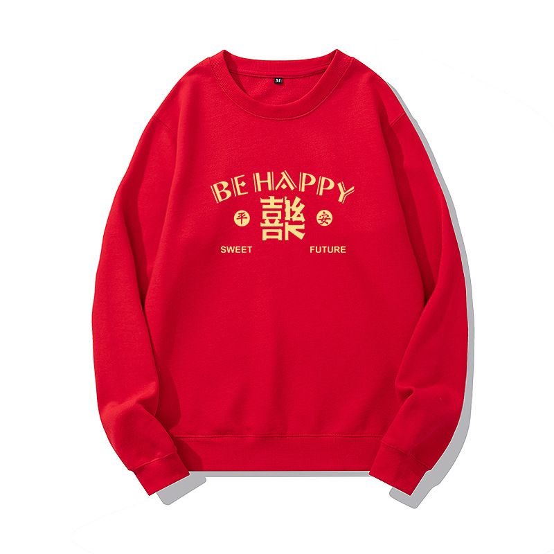 Men's big red autumn winter fashionable long sleeved couple's top ins in round neck sweatshirt for year of the zodiac,_voghion.com