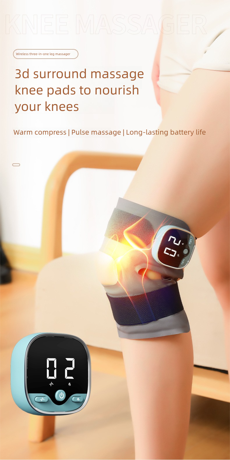 Intelligent Adjustable Full Knee Thigh Calf Three-in-One Leg Electric Heating Massager_voghion.com