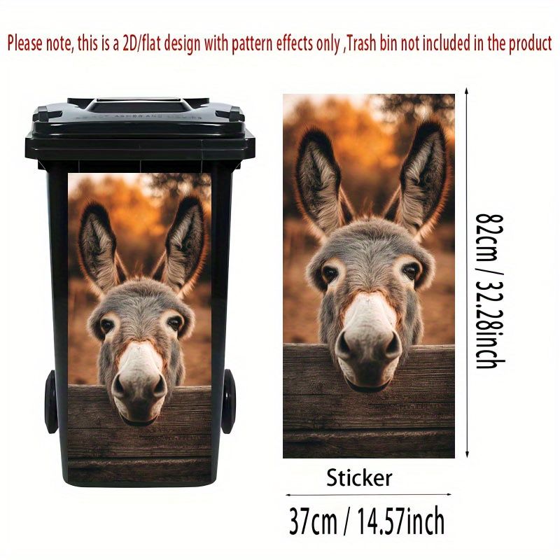 1 x klassischer Mülleimer-Aufkleber mit Eselskopf, 37 x 82 cm, grünes und orangefarbenes Cartoon-Design, selbstklebende Wanddekoration für Küchenmülleimer, Zuhause,_voghion.com