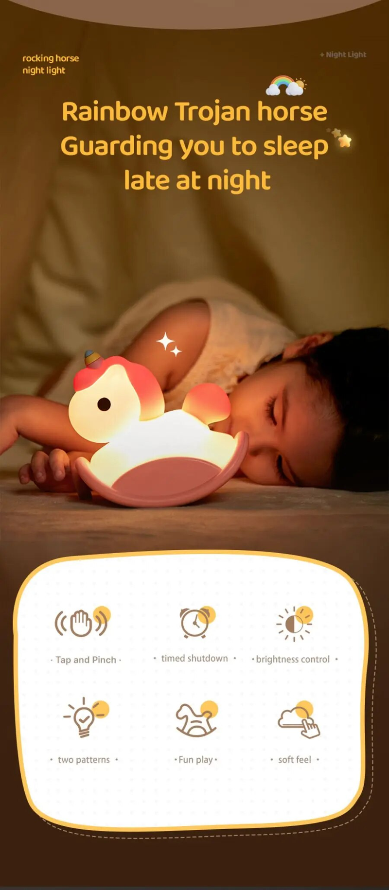 Naktinė lemputė vaikams Kawaii Trojos arklys Naktinė lempa Įkraunamos USB naktinės lemputės Gimtadienio dovanos berniukams ir mergaitėms Kambario dekoras_voghion.com