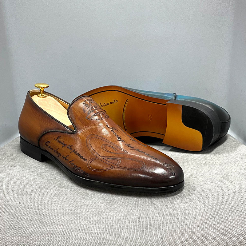 Unschlagbare Qualität, formelle Schuhe aus echtem Leder im italienischen Stil mit handgezeichneten Buchstaben, Herren-Loafer, Business-Freizeitschuhe mit einem Fuß_voghion.com