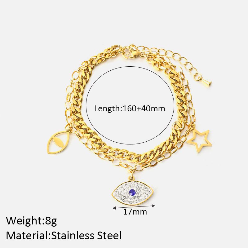 Diamond-encrusted Zircon Devil's Eye Double-layer Necklace Female Personality Versatile Stainless Steel Gold-plated Bracelet_voghion.com