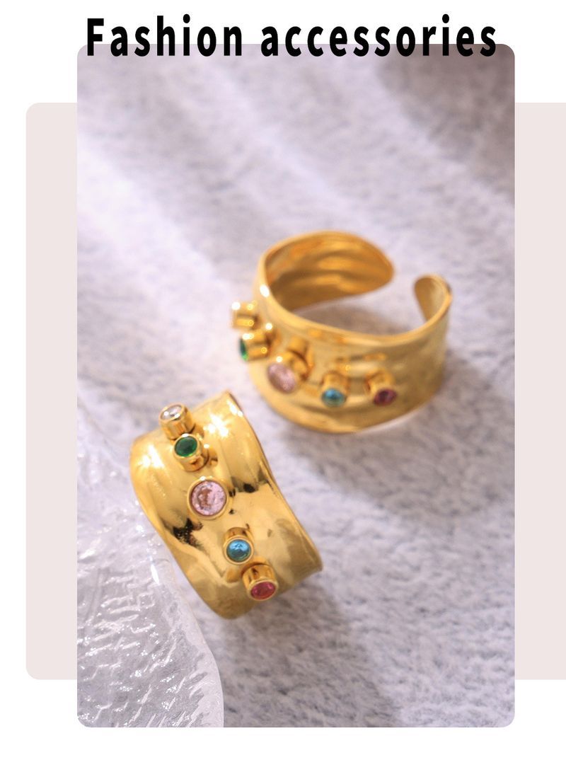 Mixed Zircon Open Ring C Shaped Earrings Stainless Steel Plated Real Gold Color Preserving Jewelry Set_voghion.com