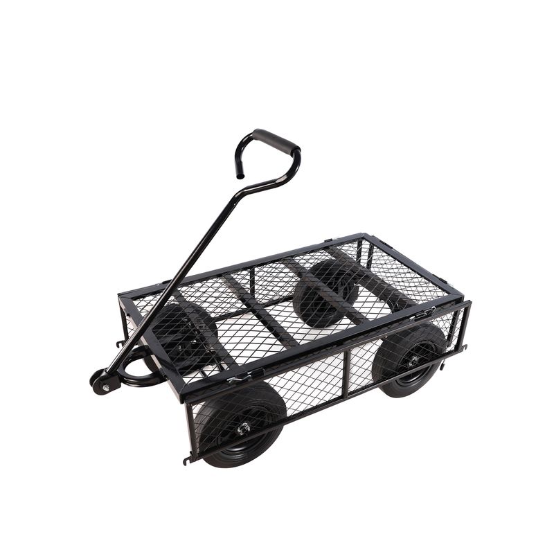 (Black Solid Wheels Wagon Cart) Solid Wheels Tools Cart Wagon Cart Garden Cart Trucks Make It Easier To Transport Firewood_voghion.com