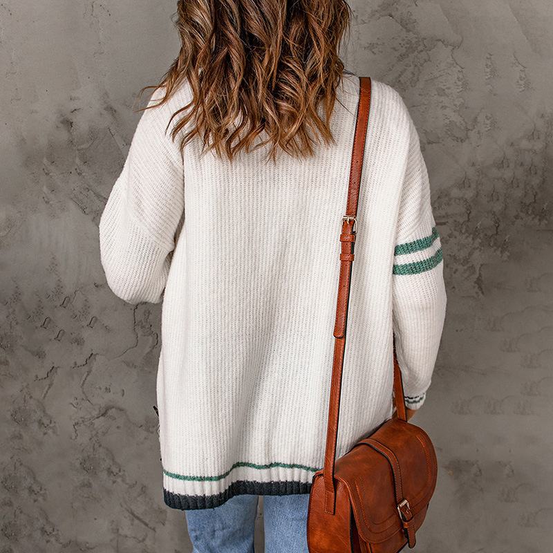 Abbigliamento da donna maglione maglione cardigan a maniche lunghe a righe a contrasto di colore da donna_voghion.com