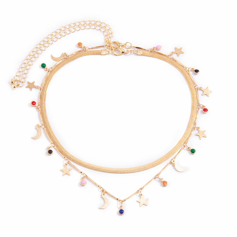 Bohemian Colored Round Bead With Minimalist Ethnic Style Metal Chain Necklace And Snow Soft Jewelry_voghion.com