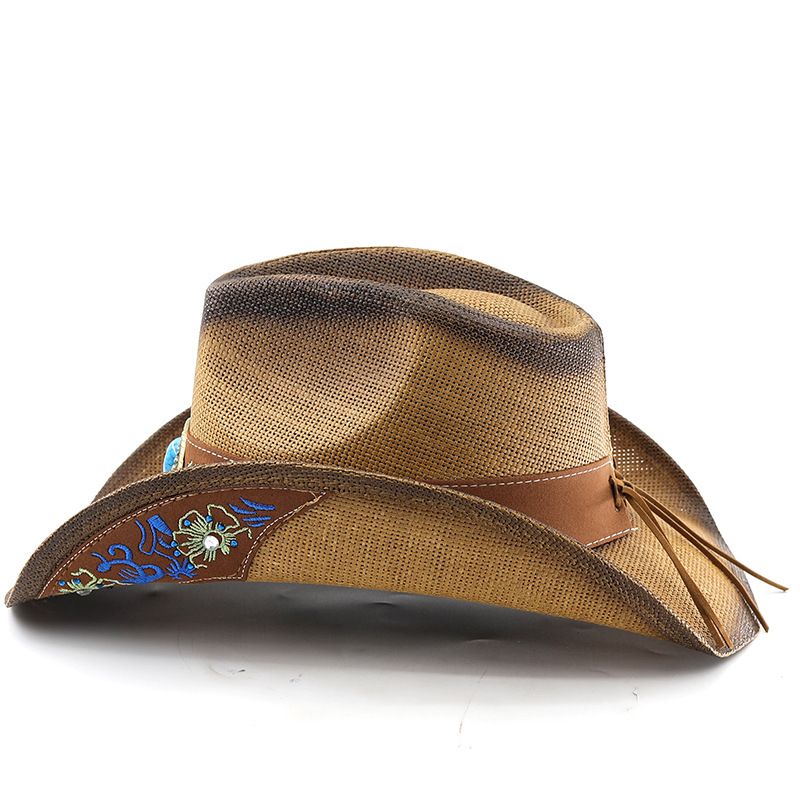 Sombrero vaquero americano estilo western con parte superior de paja panamá, nuevo de verano, para hombre y mujer._voghion.com