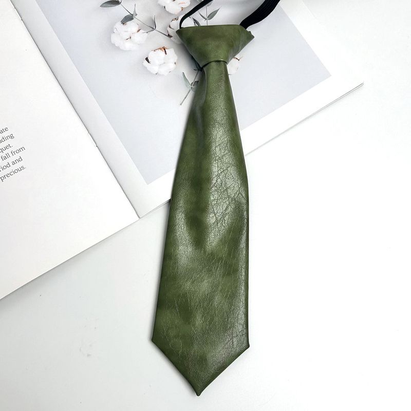 Cravatta casual in pelle stile college JK/DK nera senza nodo per personalità femminile_voghion.com