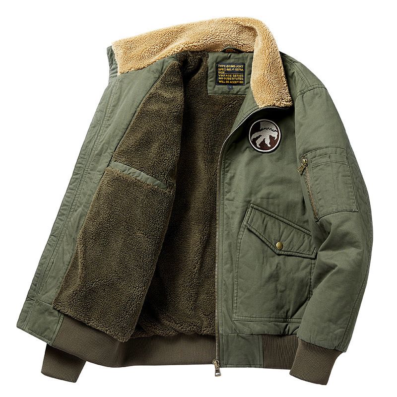 Pilotenjacke Herren Baumwollkleidung Lammwolljacke Herren Verdickter Samt Große Größe Amerikanische Werkzeugkleidung mit Baumwollpolsterung_voghion.com