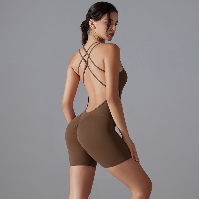 High Waist Elastic Tight Fitness Yoga Outfit With Cross Back Design, No Embarrassing Lines, Long Pants One-piece_voghion.com