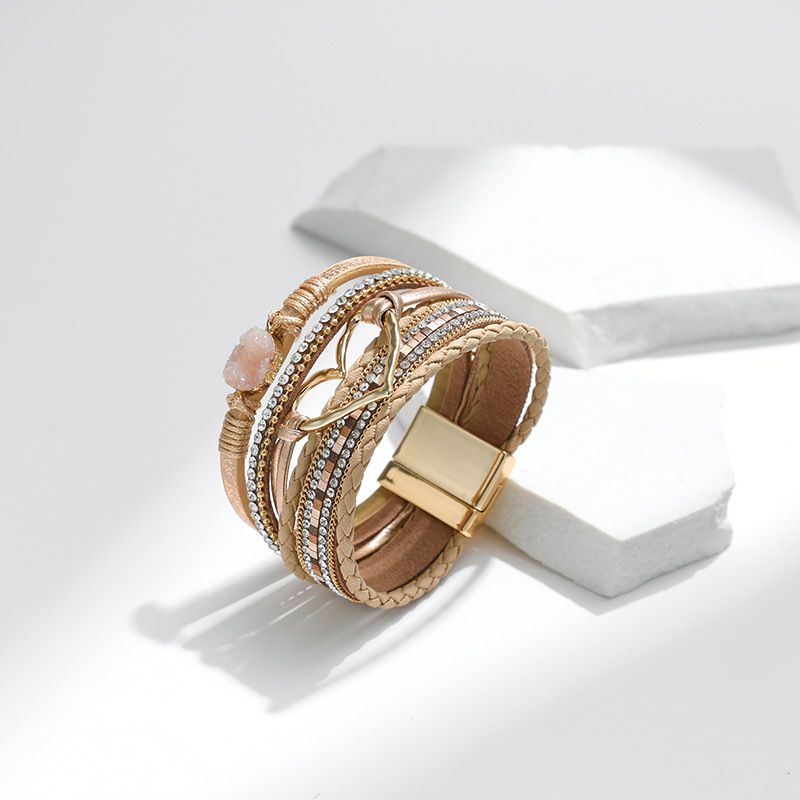 Set di bracciali a strati bohémien - Bracciale rigido regolabile a cuore aperto e catena con perline_voghion.com