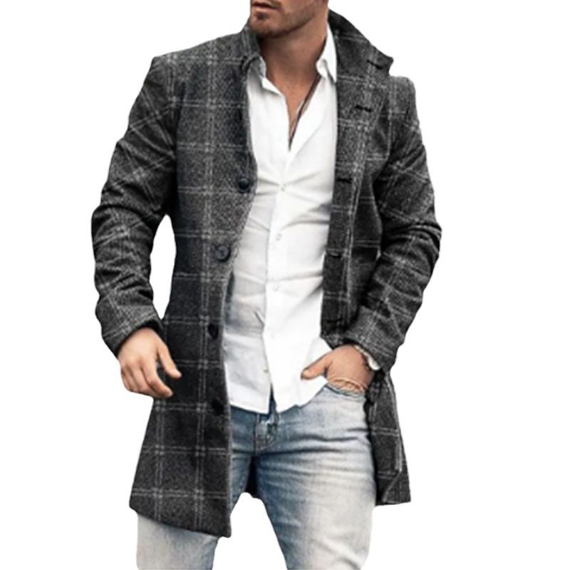 Veste longue décontractée à col rabattu pour homme, en laine imprimée CT 2025, collection automne-hiver_voghion.com