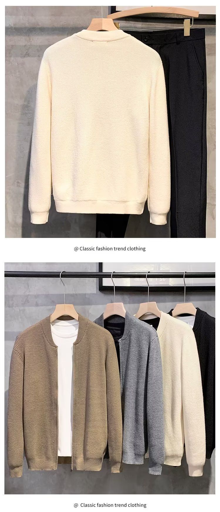 "Men's Double-Zip Knit Cardigan – Lightweight Spring & Autumn Layering (Greyish To 3XL, Business Casual)"_voghion.com