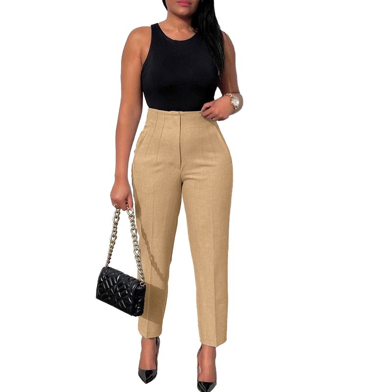 Pantalon de costume pour femmes, grande taille, mode élégante, décontracté, Slim, taille haute, couleur unie_voghion.com