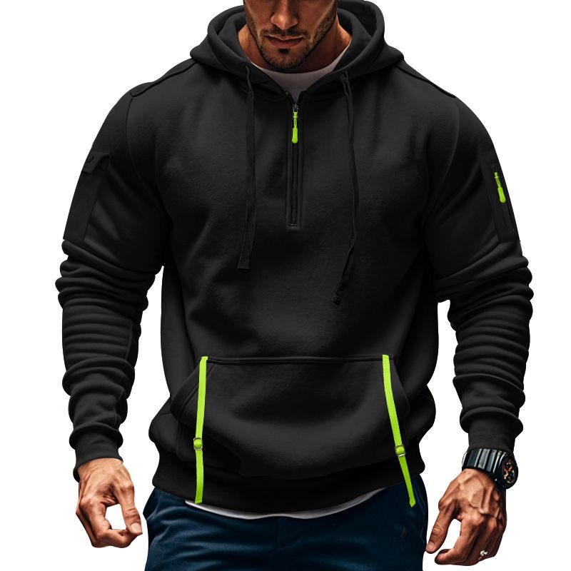 2024 Autumn Winter Men's Casual Multi-Zipper Arm Pocket Sweatshirt Pullover Large Size Fleece Hoodie For Men_voghion.com