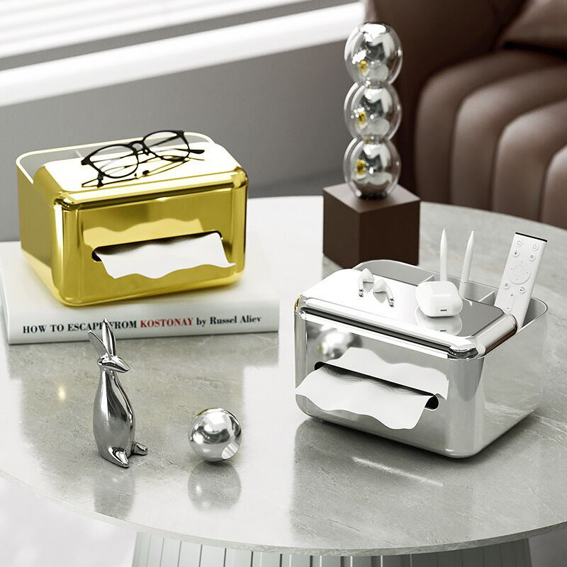 Cajón de pañuelos de escritorio, soporte para servilletas de papel, caja de almacenamiento para control remoto, soporte para pañuelos multifuncional_voghion.com