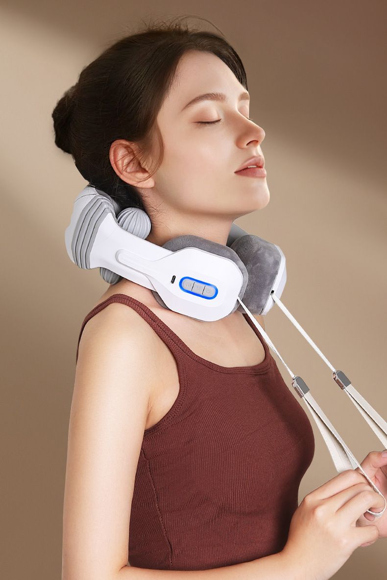 2-Node Electric Neck Massager – 5-Mode Shiatsu & Kneading Cervical Pillow With Heat, USB-Powered For Home/Office/Travel (Model H81, White)_voghion.com