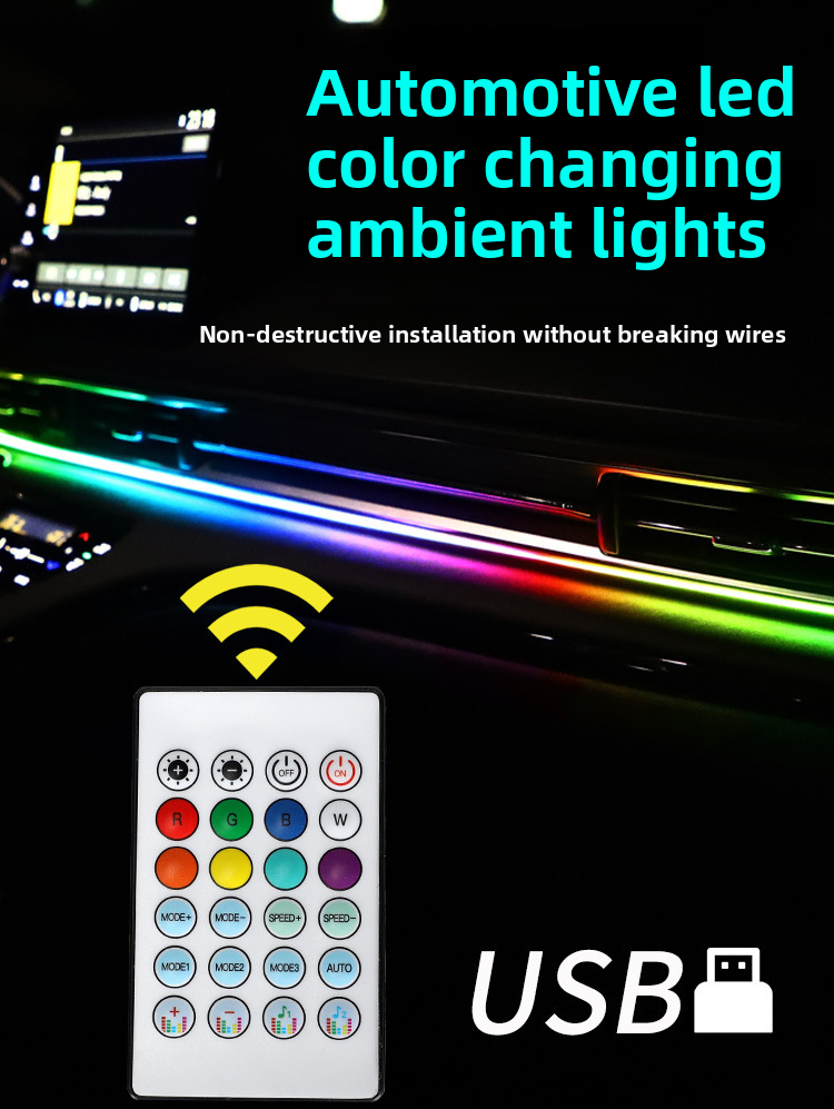 Lumière LED décorative d'ambiance colorée et fluide en acrylique pour intérieur de voiture, commande centrale USB_voghion.com