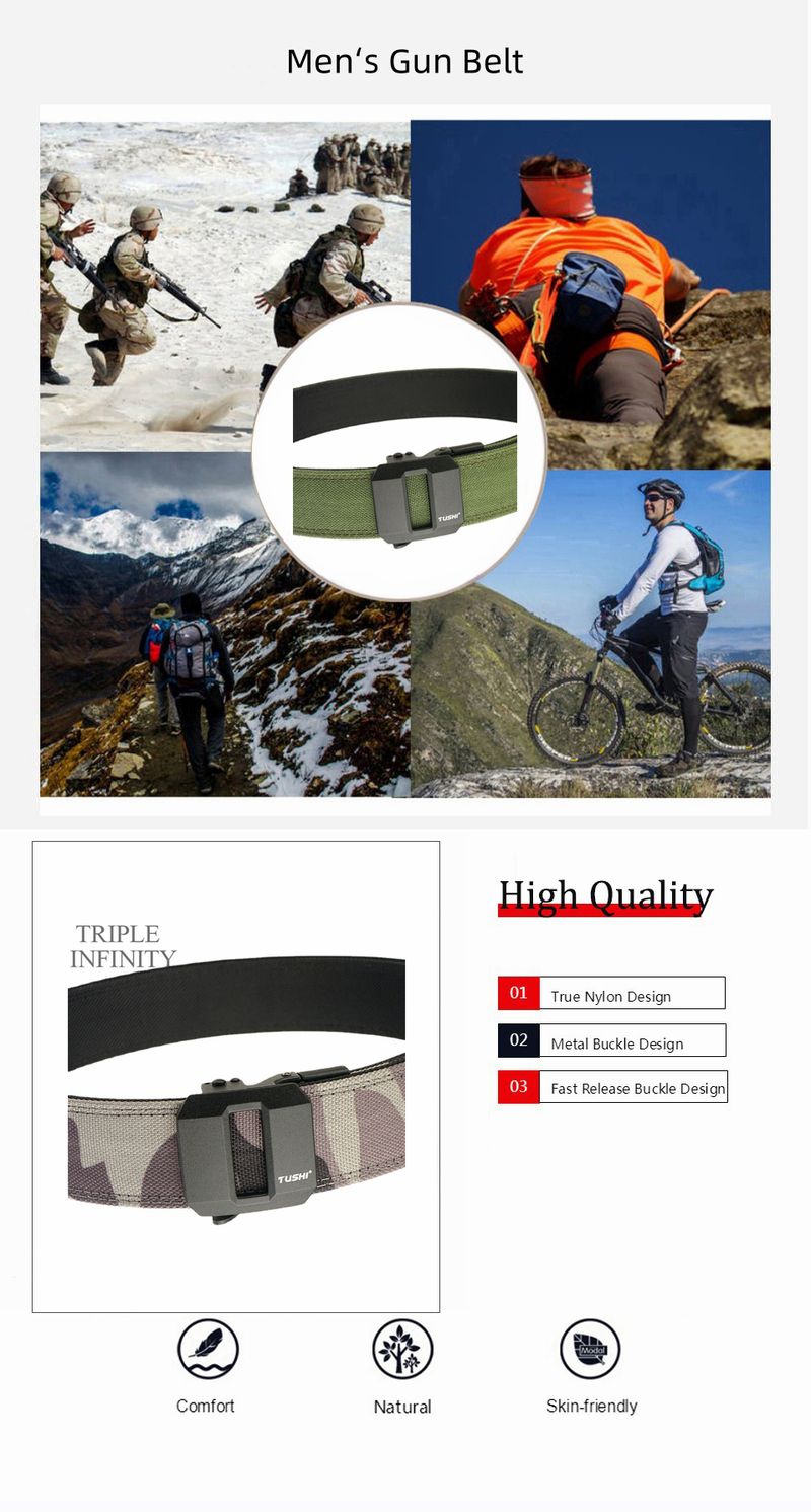 Cinturón táctico resistente de metal con hebilla automática, de doble capa, grueso y colgante, para exteriores, para hombre, 3,8 cm de ancho._voghion.com