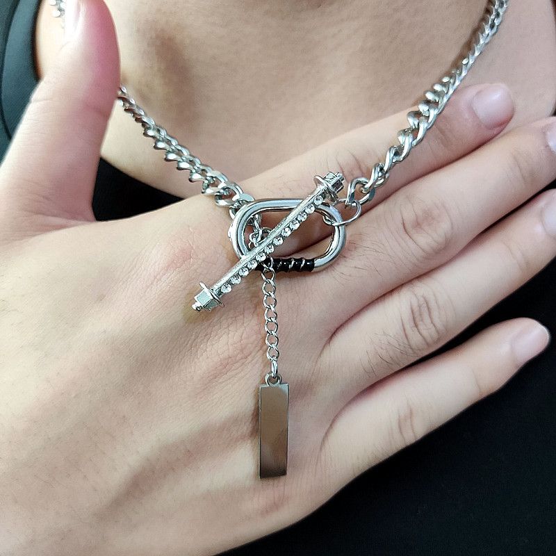 Hiphop Cubaanse titanium stalen herenketting, veelzijdig en uniek, kleurloze splitketting in Instagram-stijl_voghion.com