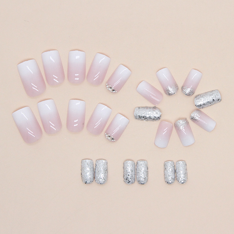 False Ballet 24Pcs Nails Gradient Glitter White Francoski Umetni Nohti Z Lepilom Nosljiva Krsta Pritisnite Na Nohte Ful_voghion.com