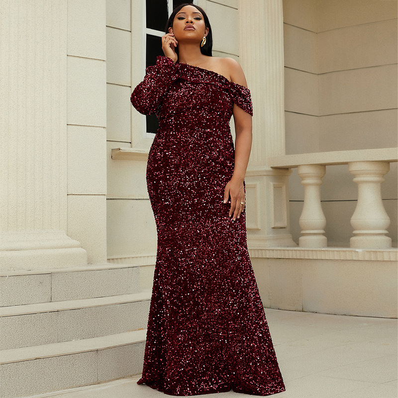 Roupas femininas tamanho grande longo casamento manga comprida saco hip sereia banquete luz vestido de noite de luxo_voghion.com