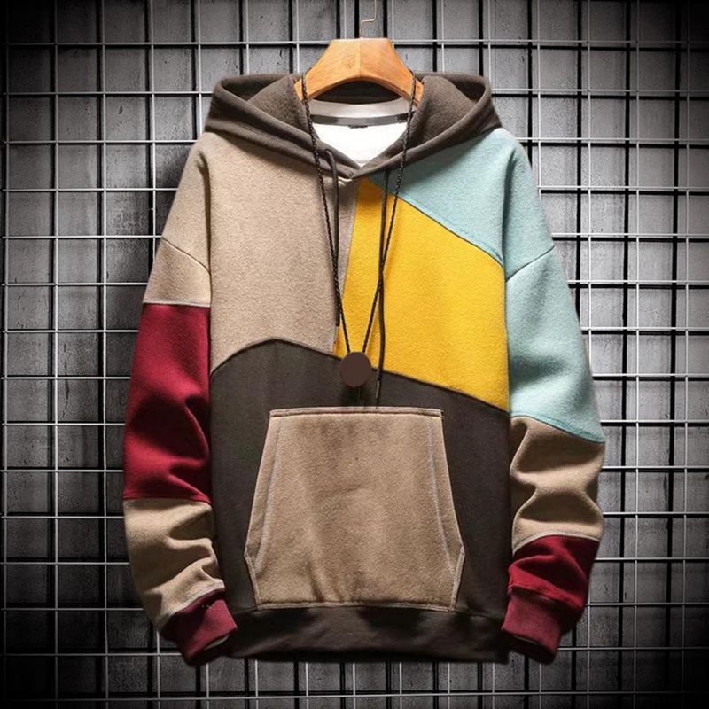 Felpa con cappuccio sottile in pile da uomo, con cappuccio e maniche lunghe, coordinata ai colori, per tenere al caldo, casual, autunnale, da indossare tutti i giorni_voghion.com