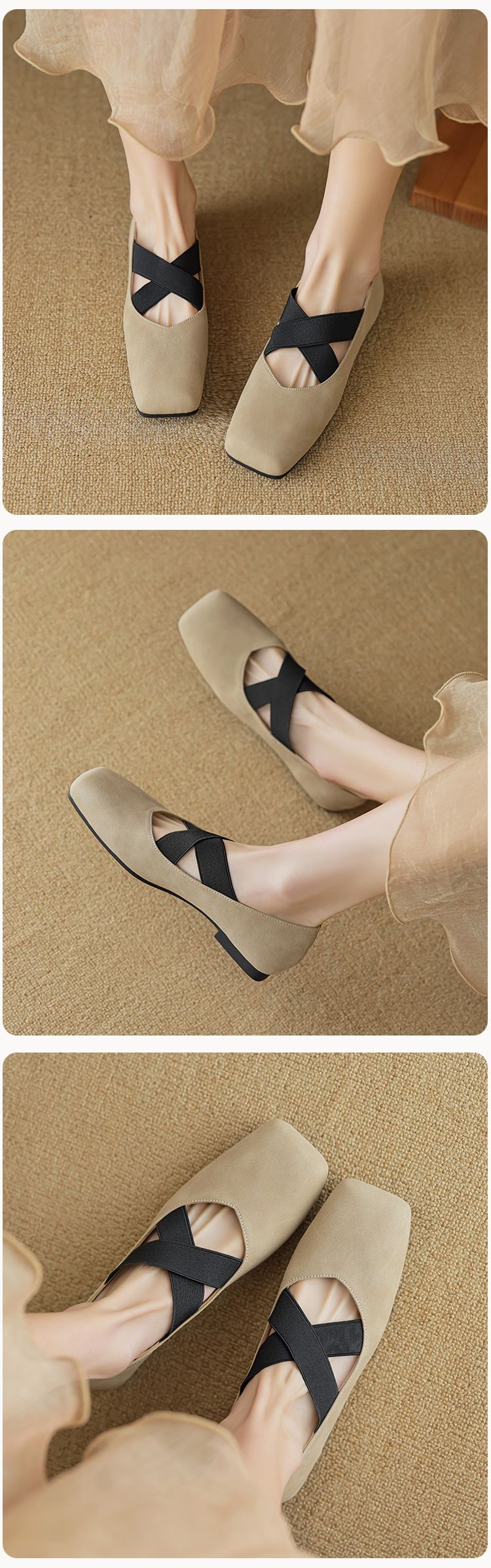 Silver Ballet Shoes Women's Light Mouth Vintage Cross Strap Square Head Single Shoes Women's Soft Sole_voghion.com