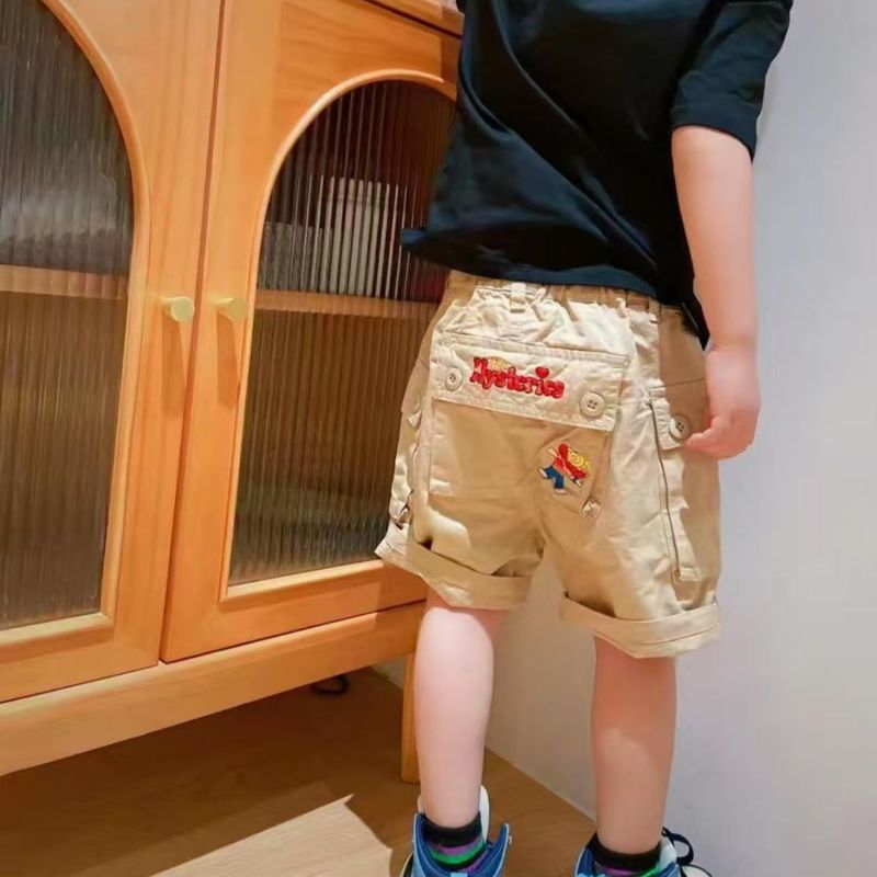 Short cargo cinq points pour bébé garçon, nouvelle collection été 2025, avec poches brodées, pantalon polyvalent pour enfant_voghion.com