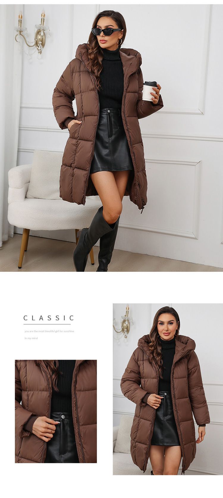 Parka oversize con cappuccio da donna – Giacca invernale spessa con tasche, maniche lunghe, cerniera frontale, capospalla casual (nero/rosso/kaki/marrone/crema)_voghion.com