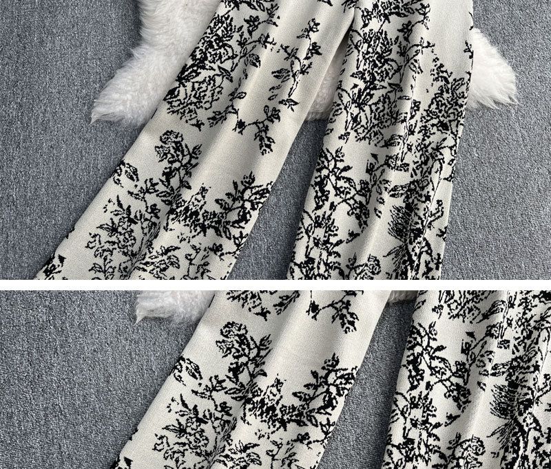 Sweat-shirt tricoté à capuche et fermeture éclair en jacquard pour femmes, ensemble deux pièces, taille haute, pantalon à jambes larges_voghion.com