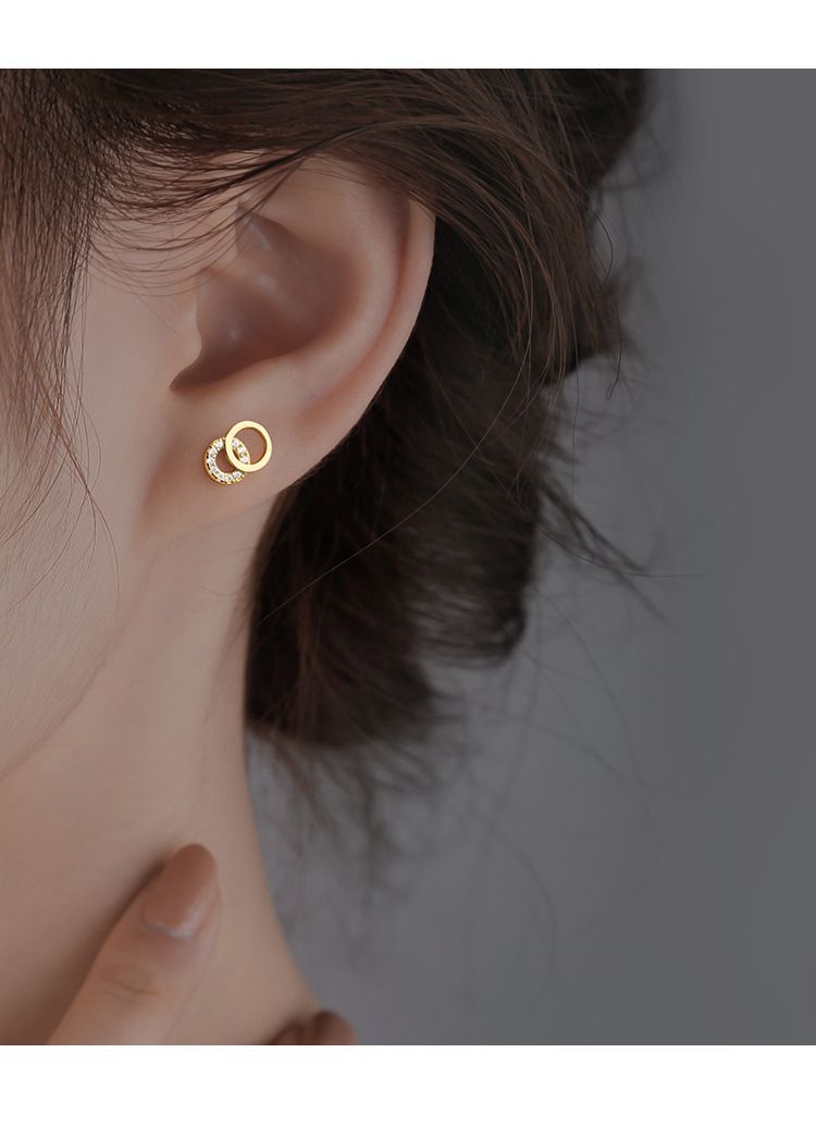 Diamond double circle earrings earrings simple, small, exquisite and versatile high end temperament earrings_voghion.com