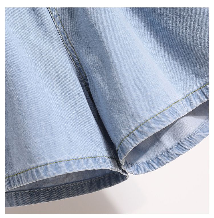 Pantaloncini in denim tencel sottile a linea A, da donna, versatili, larghi, a vita alta, con gamba larga, estate 2025_voghion.com