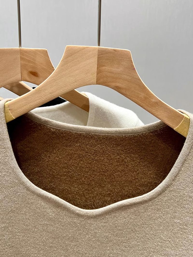Women's Fleece-Lined Knit Sweater Thermal V-Neck Base Layer Winter Warm Turtleneck Pullover Soft Comfy Casual Slim Fit Long Sleeve Top_voghion.com