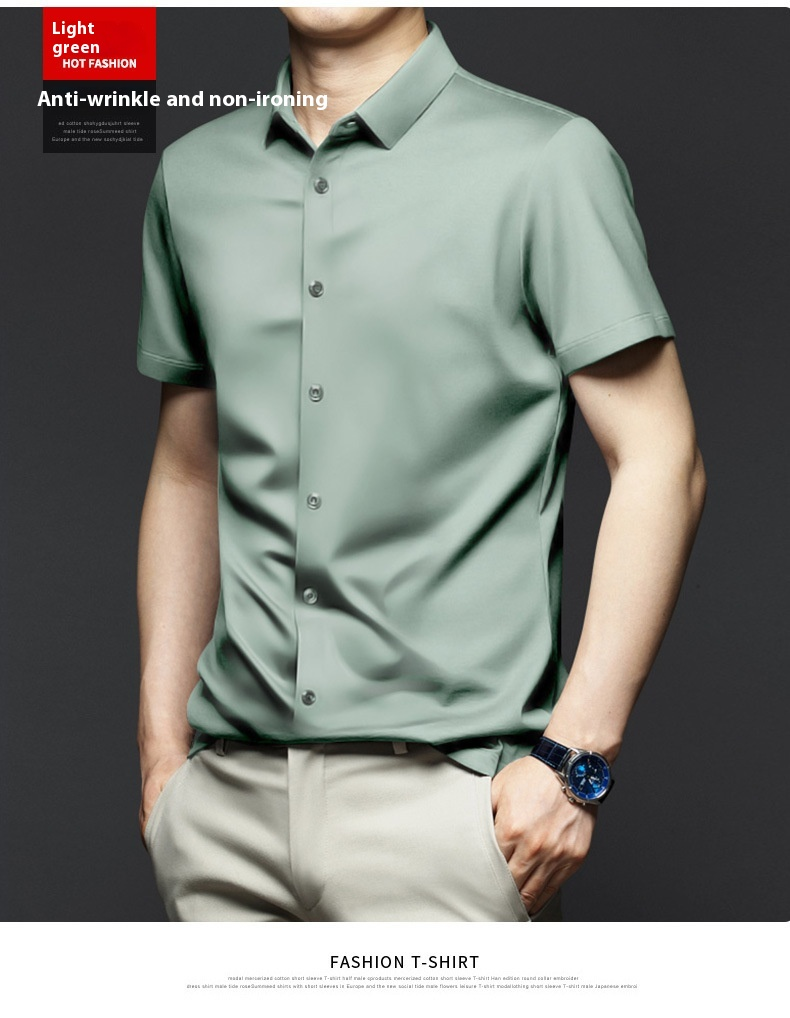White men's short sleeved summer new silk ice feeg no iron high-end business wrinkle resistant inch shirt_voghion.com