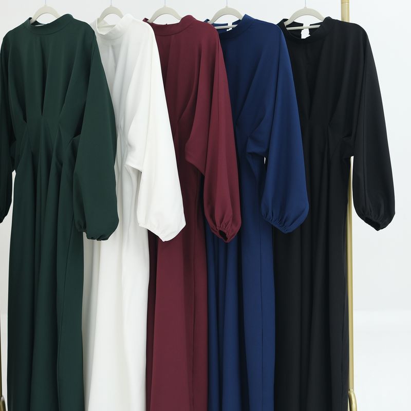 Abbigliamento donna Medio Oriente Turchia Dubai Abito tinta unita con maniche a palloncino Lr728_voghion.com