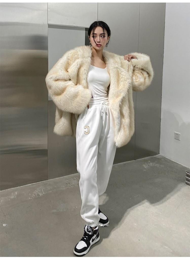 Women's Clothing Luxury Faux Fox Fur Coat Women's Longline Casual Oversized Lapel Plush Jacket - Coffee Tip / White With Yellow Tip_voghion.com
