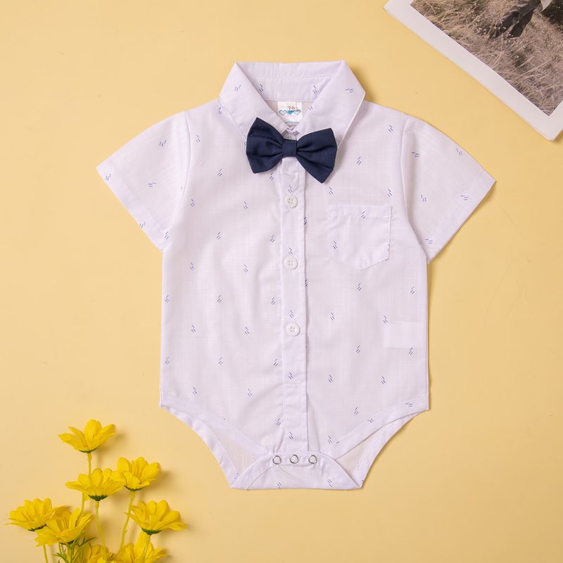 SAMGAMI BABY Ensemble trois pièces pour garçon, version coréenne, barboteuse à manches courtes, gilet et chapeau, blanc, nœud papillon, bretelles_voghion.com