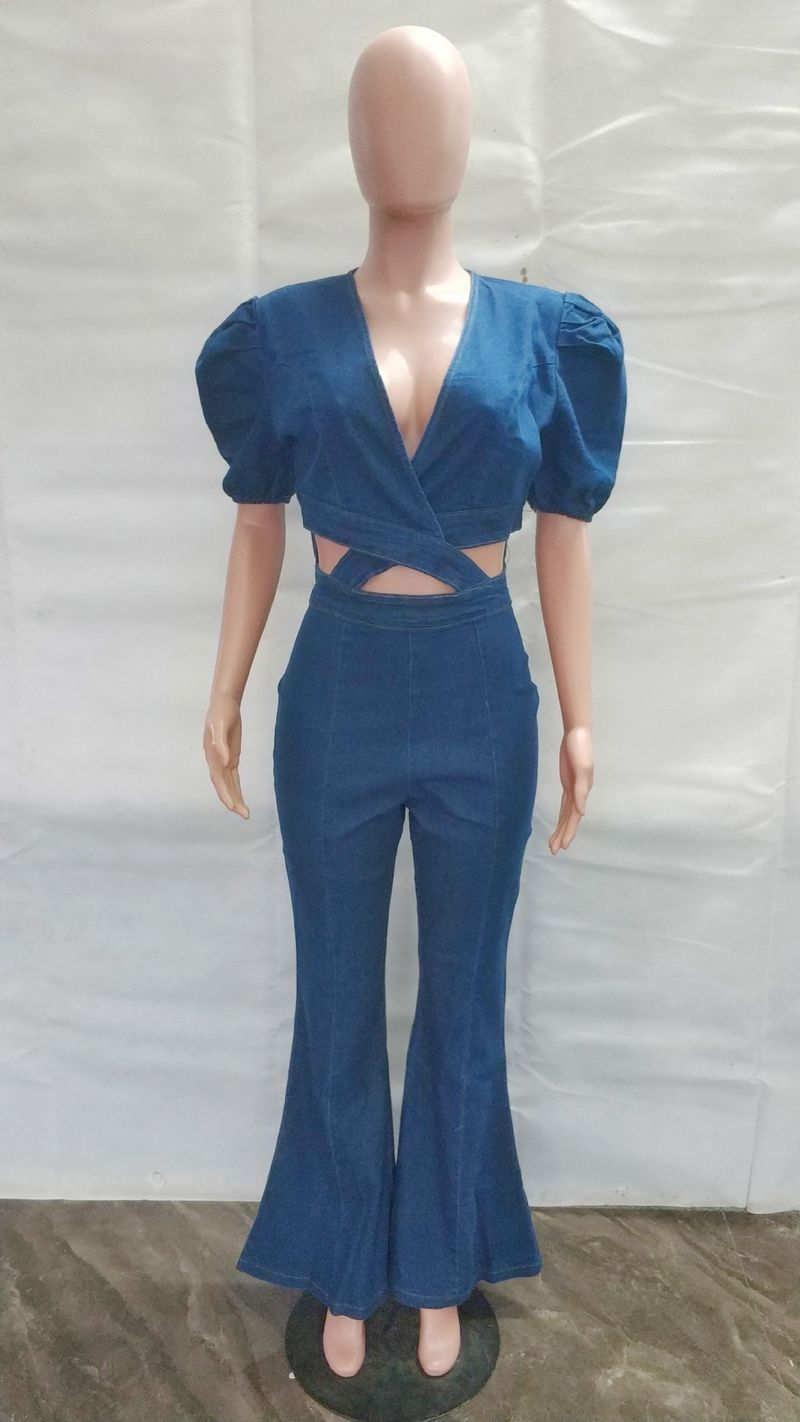 Women's fashion casual sexy denim cutout romper_voghion.com