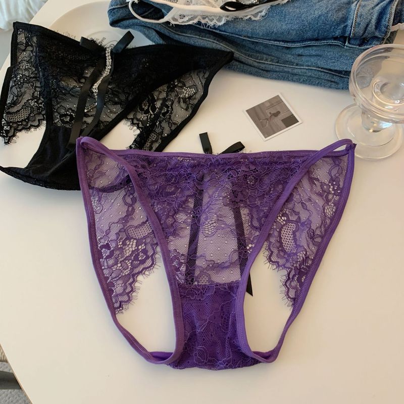 LuvBox, nuove mutandine sexy in pizzo viola in stile giapponese per donna, design di nicchia con strass e catena, cavallo aperto, cavo_voghion.com