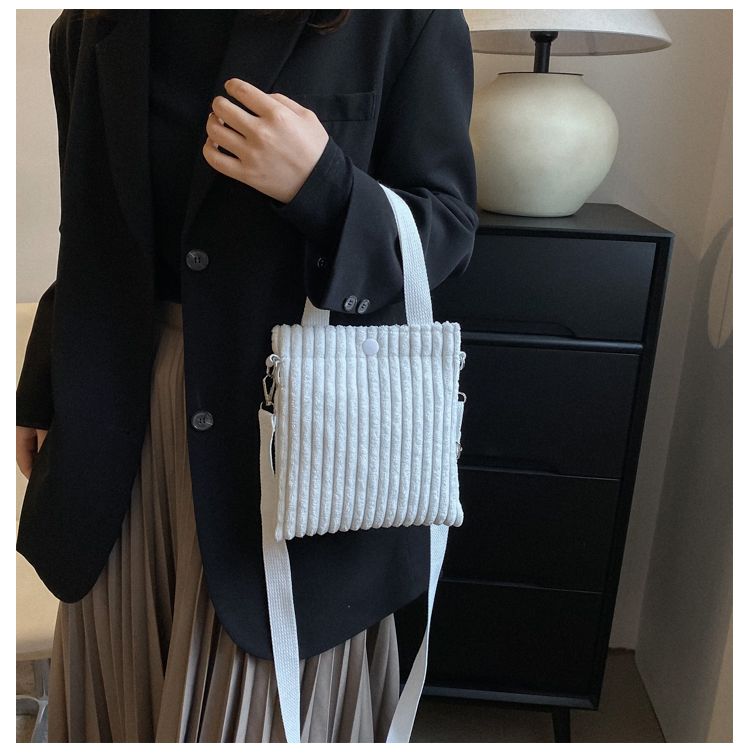 Mini Tote Donna Velluto a coste con cerniera Primavera Estate Nuova moda Borsa a tracolla singola Borsa a tracolla piccola_voghion.com