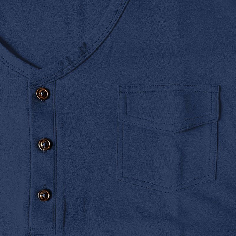2024 Herren Großes Sommer Casual Button Fit Kurzarm T-Shirt Henry V-Ausschnitt Pocket Top_voghion.com