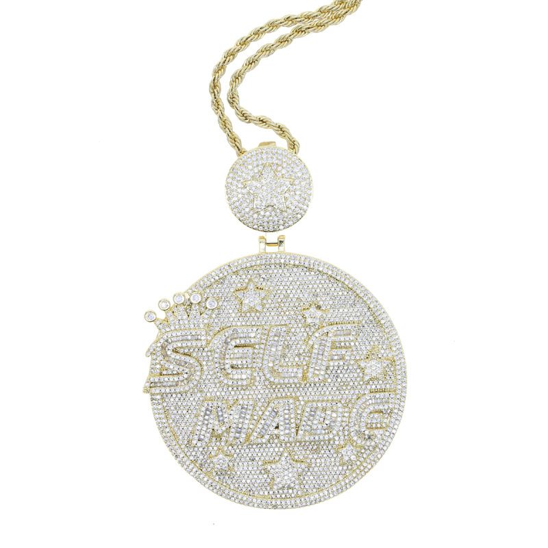 Nuovo ciondolo rotondo con lettera SELFMADE, set alla moda, collana da uomo in zircone_voghion.com