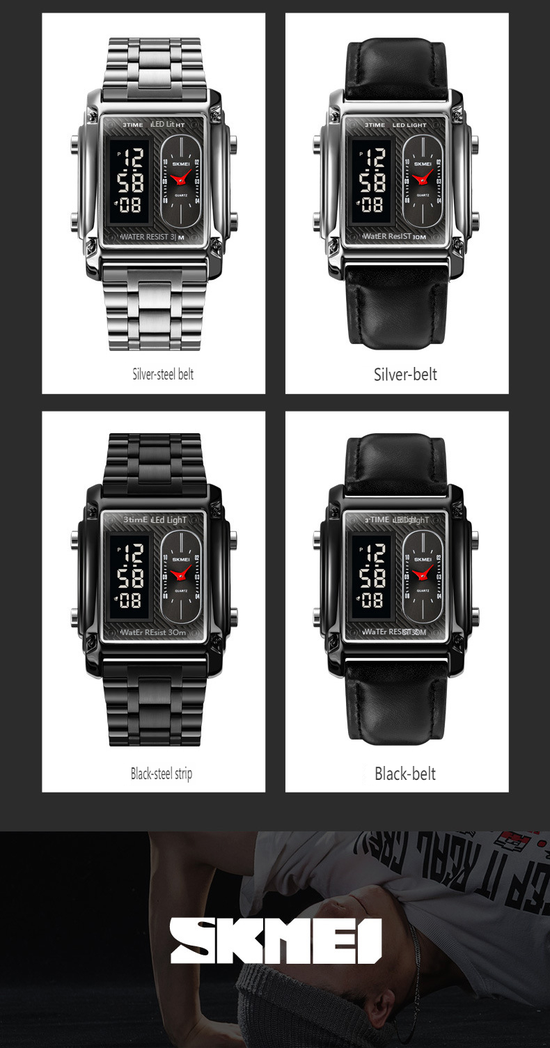 Time skönhet Skmei modetrend multifunktionell fyrkantig herrstålbälte elektronisk klocka gränsöverskridande bästsäljande affärsklocka_voghion.com
