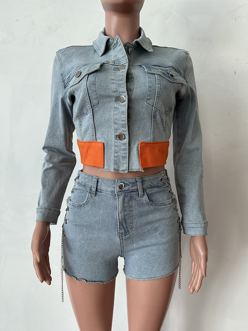 Damen-Shorts, Denim, lässiger Stretch-Anzug_voghion.com