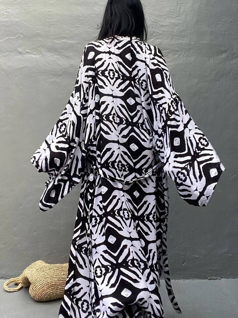 Leichtes Strandkleid aus Baumwolle für Damen – Sonnenschutz-Kimono mit Blumendruck, Bikini-Wickeltuch, Bademoden-Überzug für den Urlaub_voghion.com