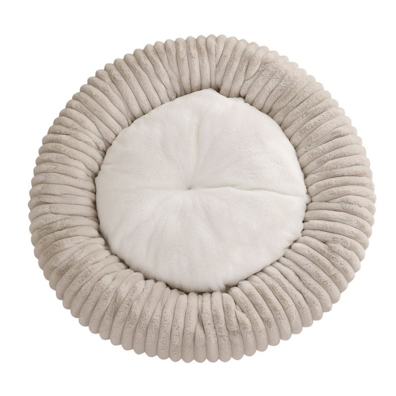 All-Season Round Dog Soft Comfortable Cat Bed Striped Plush Mat Donut Pet Nest_voghion.com