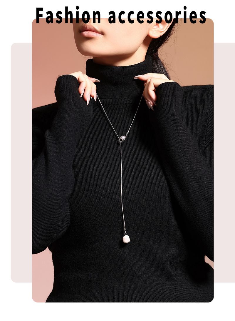 Damenschmuck Französische Fransen-Imitationsperlenkette, lang, verstellbar, mehrlagige Kette, Edelstahl, elegantes, minimalistisches Statement-Stück_voghion.com